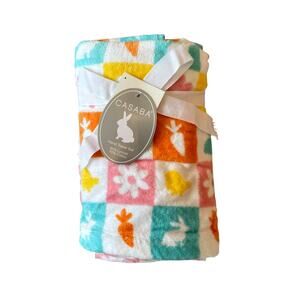 Set of 2 Casaba Easter Bath Hand Towels Multicolor Bunnies Carrots Chicks NEW